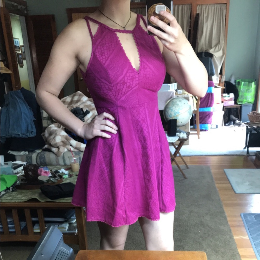 Fun lace textured magenta free people dress